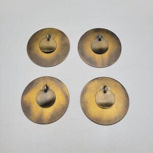 Asian Tag Drawer Cabinet Pulls Brass Finished Metal Discs Two Holes Set Of 4